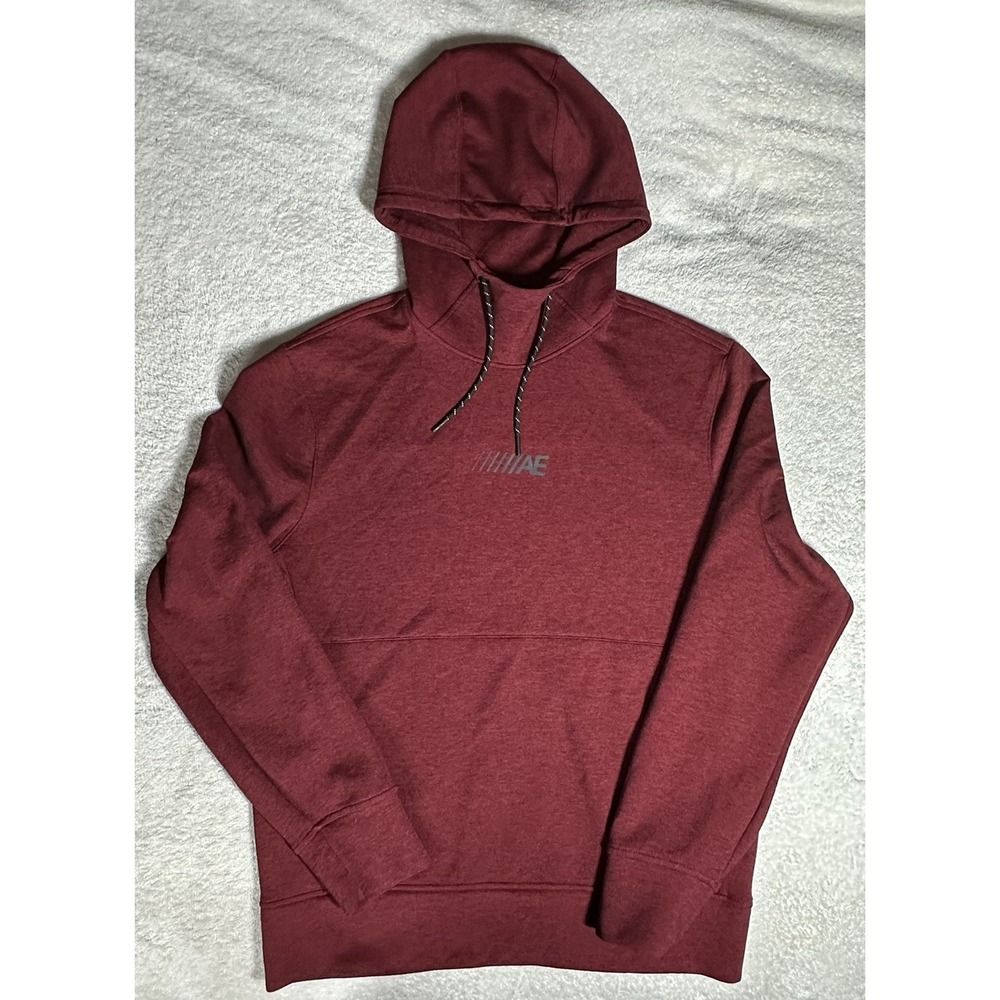 American Eagle Red Men's Pullover Hoodie Logo Drawstring Pockets, Size M